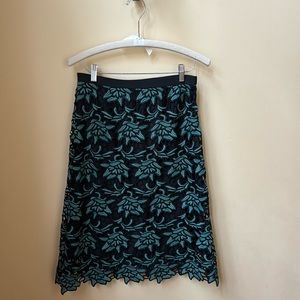 Baraschi 4 Anthropologie Black & Aqua Lined A-Line Skirt